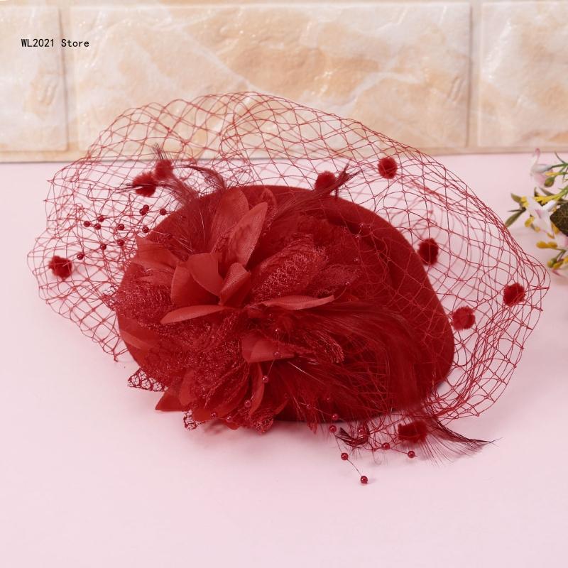 Fascinator-Hüte, einfarbig, pelzige Pillbox-Hut, Party-Kopfbedeckung, Mütze mit Schleier für Mädchen und Frauen