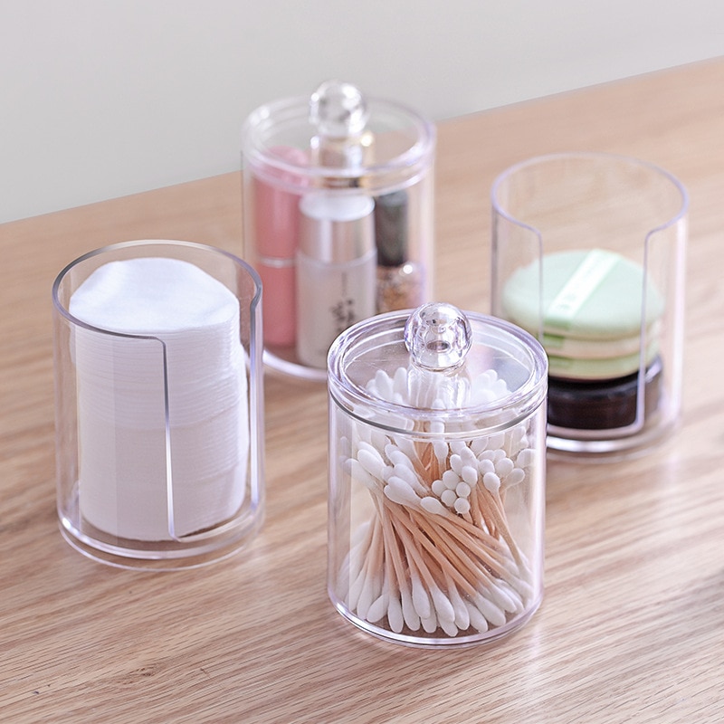 MICCK Portable Makeup Organizer Boxs Cotton Pad Dispenser Container Acrylic Round Container Makeup Jewelry Storage Holder Boxes