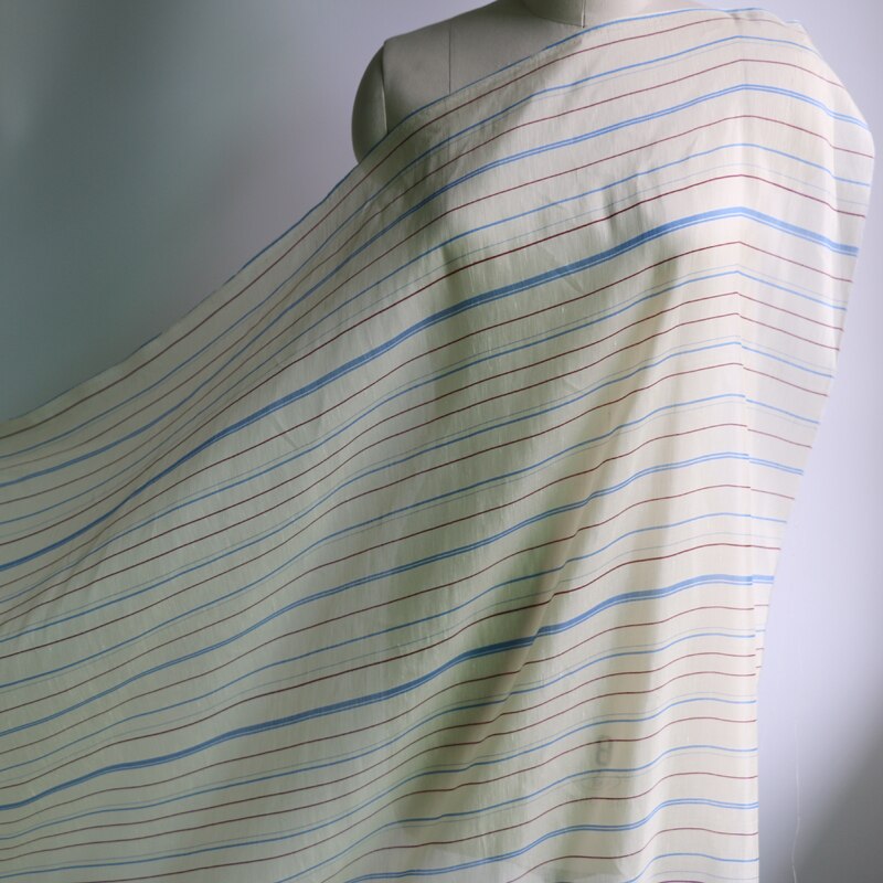 Tela Vintage de seda Natural para vestido, 50cm x 140cm, a rayas, azul