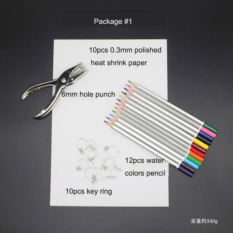 Krympende kunst papir varmekrympeark plast kit hul hul nøgleringe blyanter diy tegninger