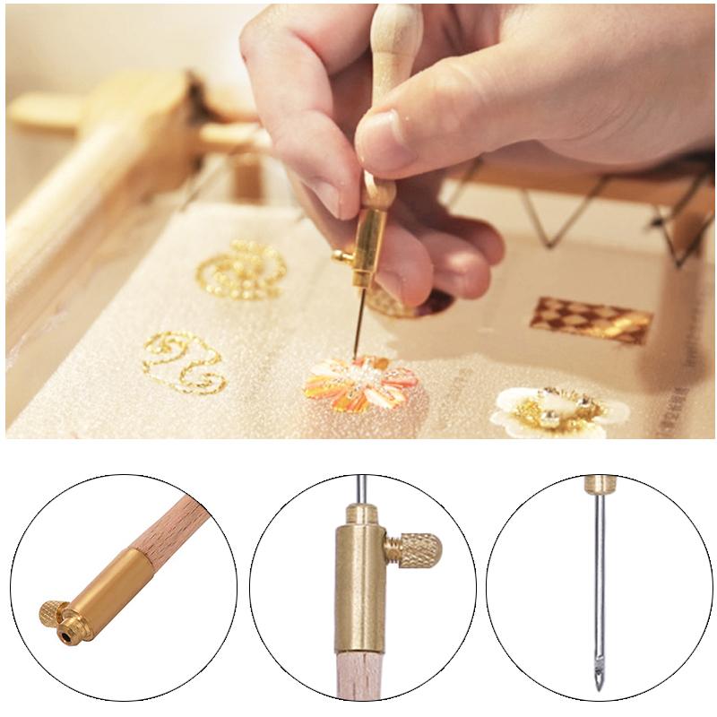 Embroidery Punch Needle with 3 Needles Punch Pen Embroidery Cross Stitch Craft Kit French Crochet for Sewing Knitting