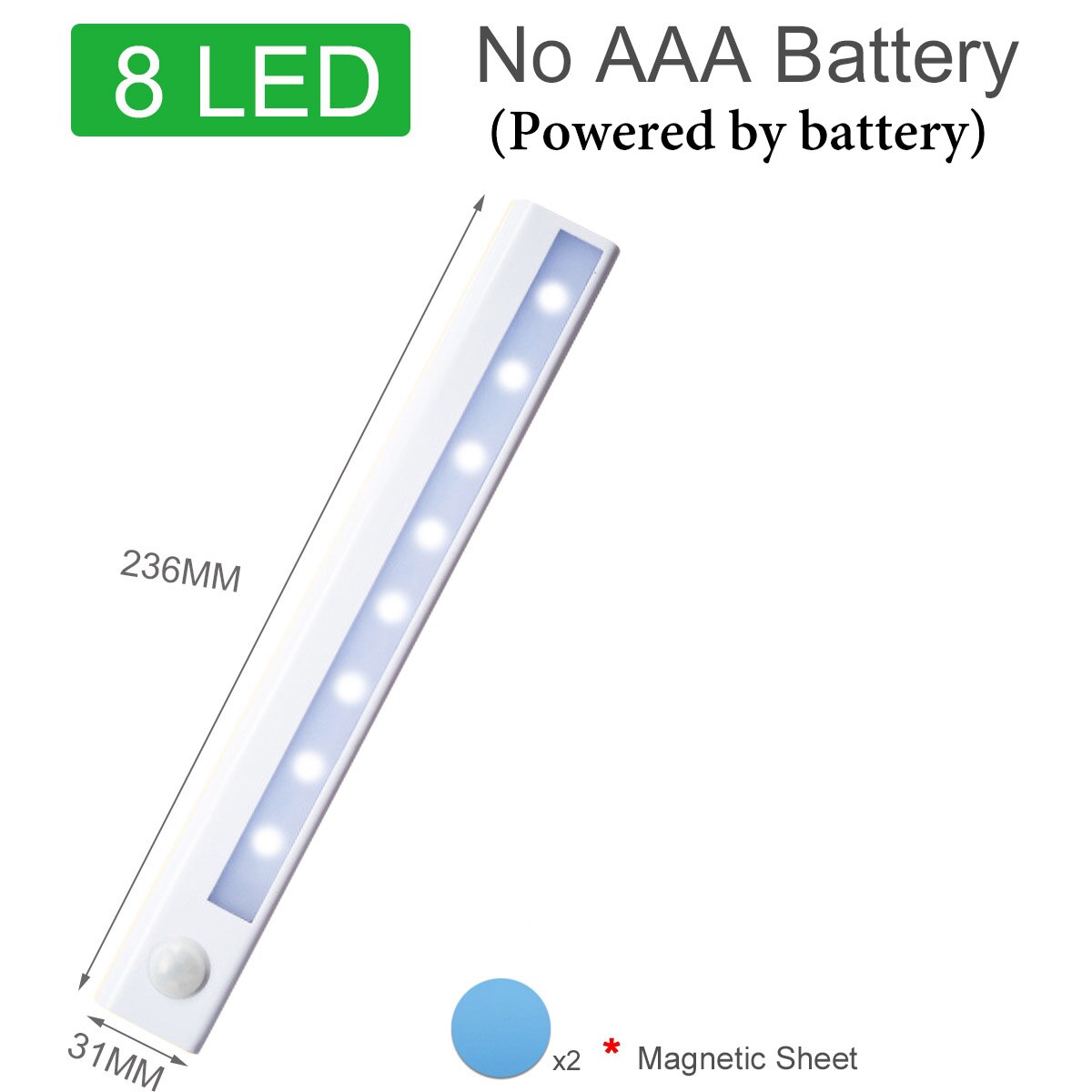 Trådløs led under skabslys pir bevægelsessensor lys 6/10 leds til garderobeskab skab køkkenbelysning led natlys: 23cm-8 ledede / Varm hvid