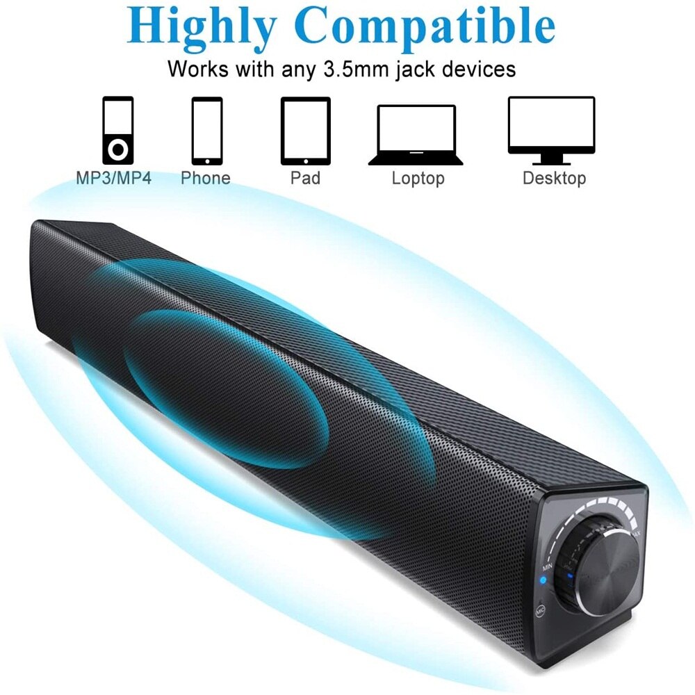 Youxiu Tv Speaker 20W Soundbar Stereo Bluetooth 5.0 Pc Theater Audio Muziek Sound Bar Met Afstandsbediening Aux 3.55mm