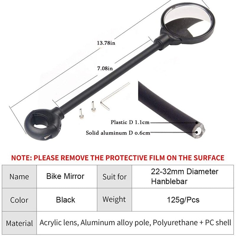 2x Bicycle Mirror - Adjustable Rotating Rear View Convex Glass for Handlebar MTB Outdoor Cycling