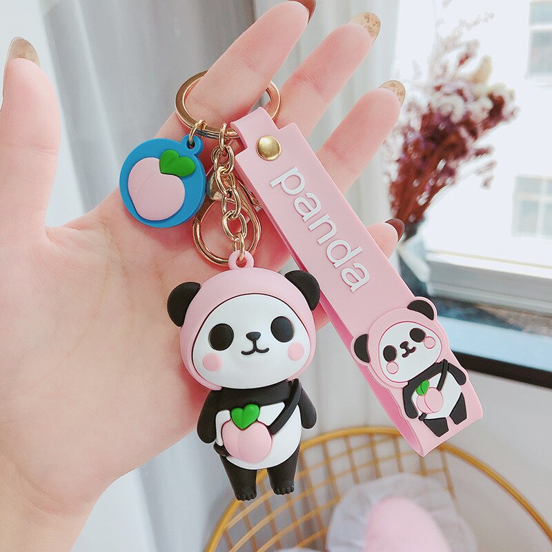 Cute cartoon Panda keychain Silicone Key chains For Women 3D Animal Keyrings Charm Car Key Holder bag ornaments