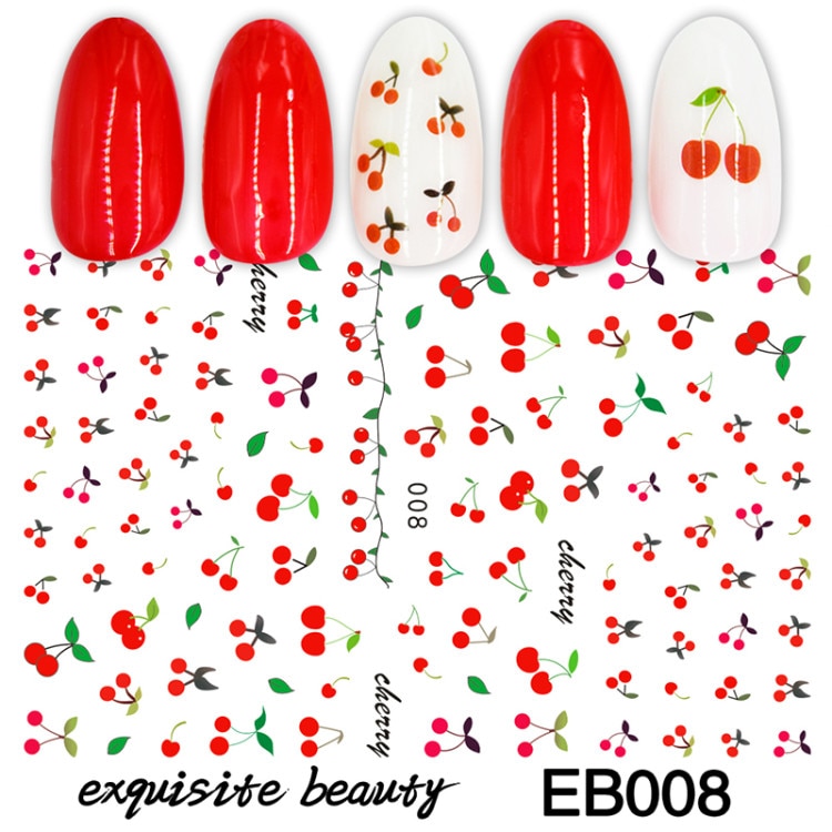 3D Stickers Voor Nagels Fruit Kersen Nail Sticker Folie Lijm Decals Nail Art Decoraties Manicure Accessoires