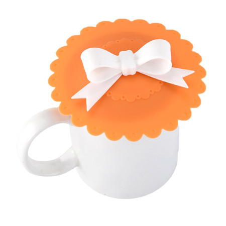 Fashionable Cup Lids Food-grade Silicone Cup Cover Heat-resistant Safe Healthy Silicone Lid with Bowknot 8 Colors: Orange