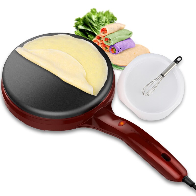 Mini crêpière électrique Pizza crêpe cuisson casserole cuisine antiadhésive Biscuit gril chinois printemps rouleau Machine de cuisson: Red 220-240V / UK