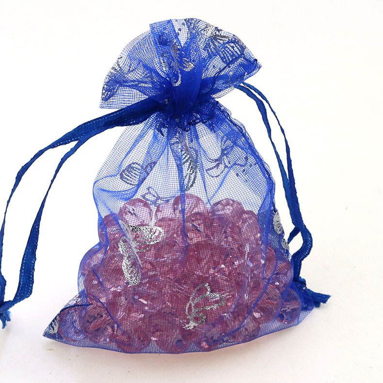 100 Stks/partij 9X12Cm Vlinder Huwelijkscadeau Tassen Voor Sieraden Tassen En Verpakking Organza Zakje Koord Bag Opslag display Zakjes: 9x12cm Blue