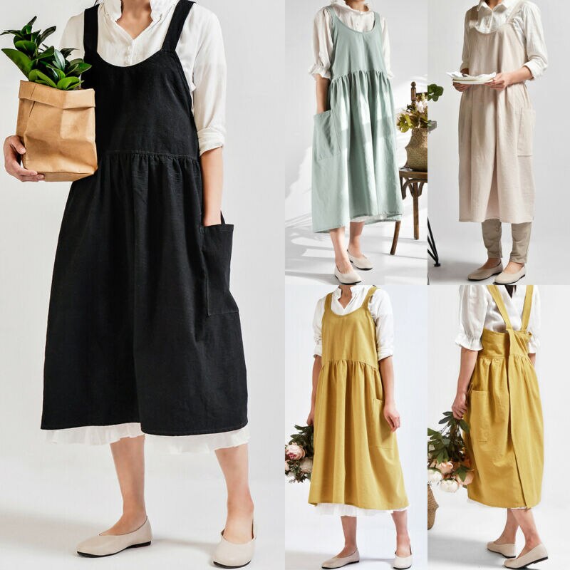 1PC Frauen Lätzchen Schürze Baumwolle Leinen Schürze Kleid Cafe Küche Kochen Floristen Jahrgang