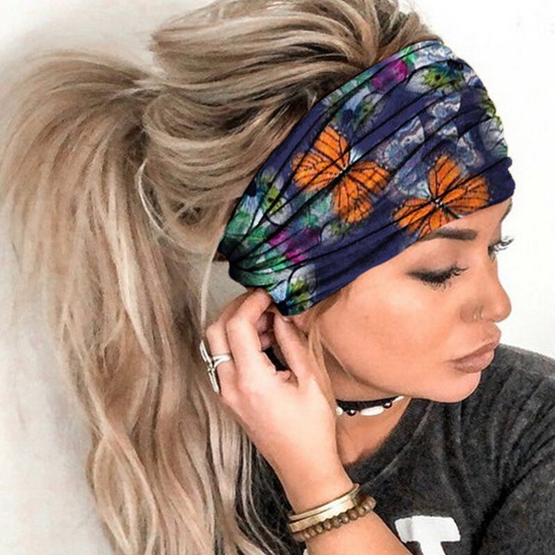 Butterfly Wide Sport Yoga Headbands for Women Cotton Solid Leopard Knot Boho Turban Headwrap Bandana Girls Hair Accessories