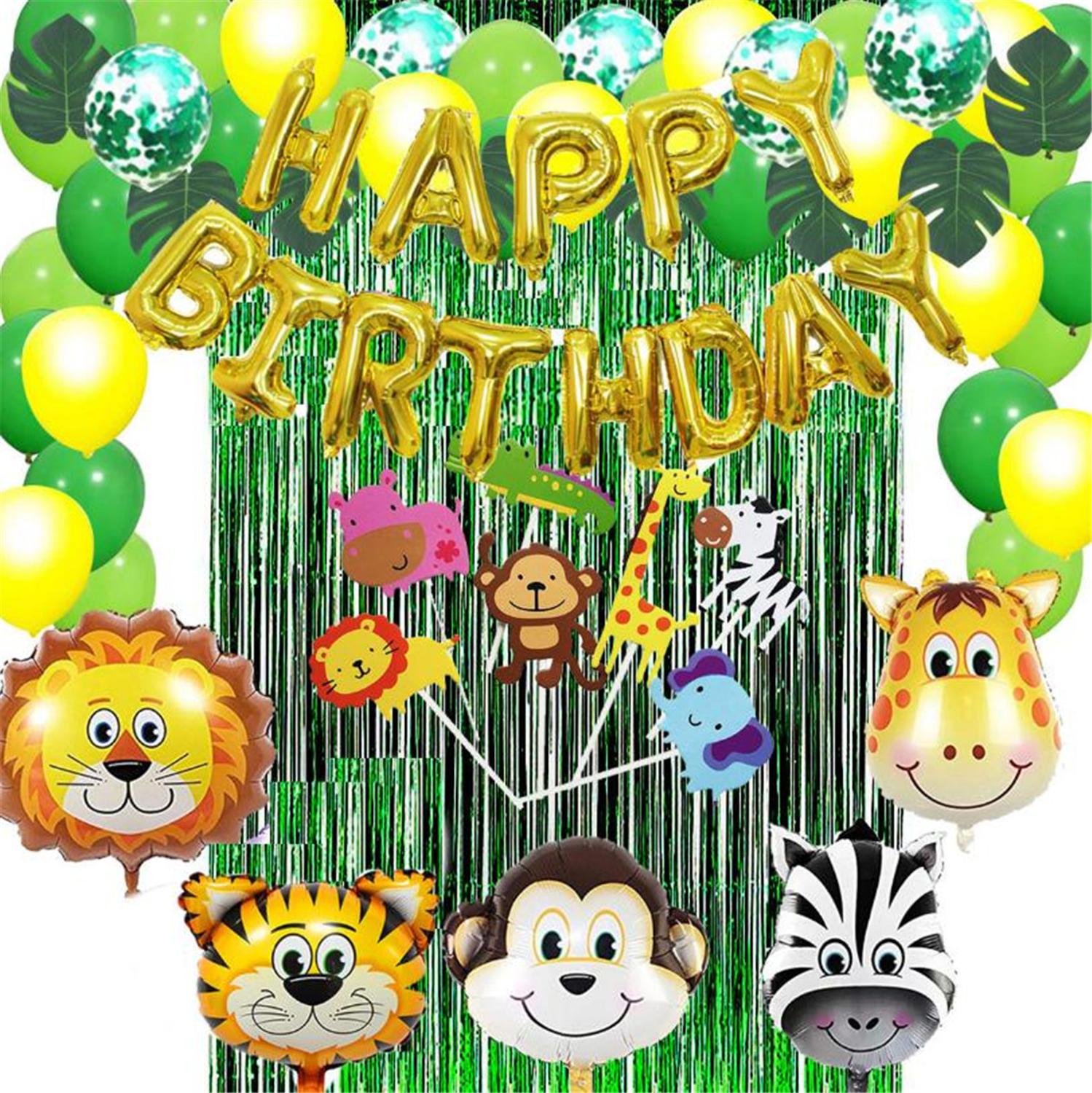 dyr tema fest dekoration fødselsdag flag fest jakkesæt jungle dyr aluminiumsfolie ballon