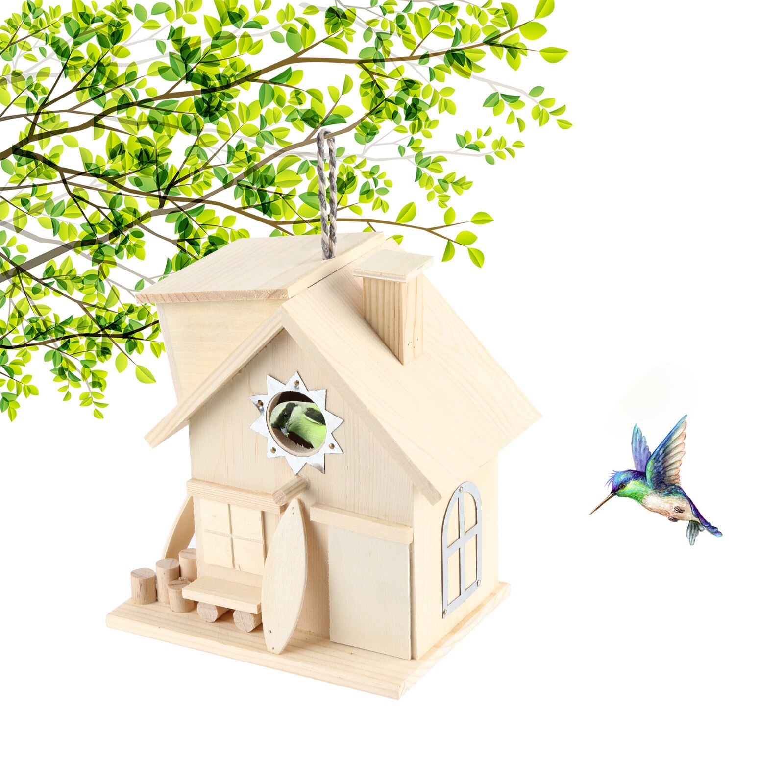 Wooden Bird House Nesting Box Hanging Bird Nests Home Garden Decoration Modern Delicate Outdoor Bird Cage