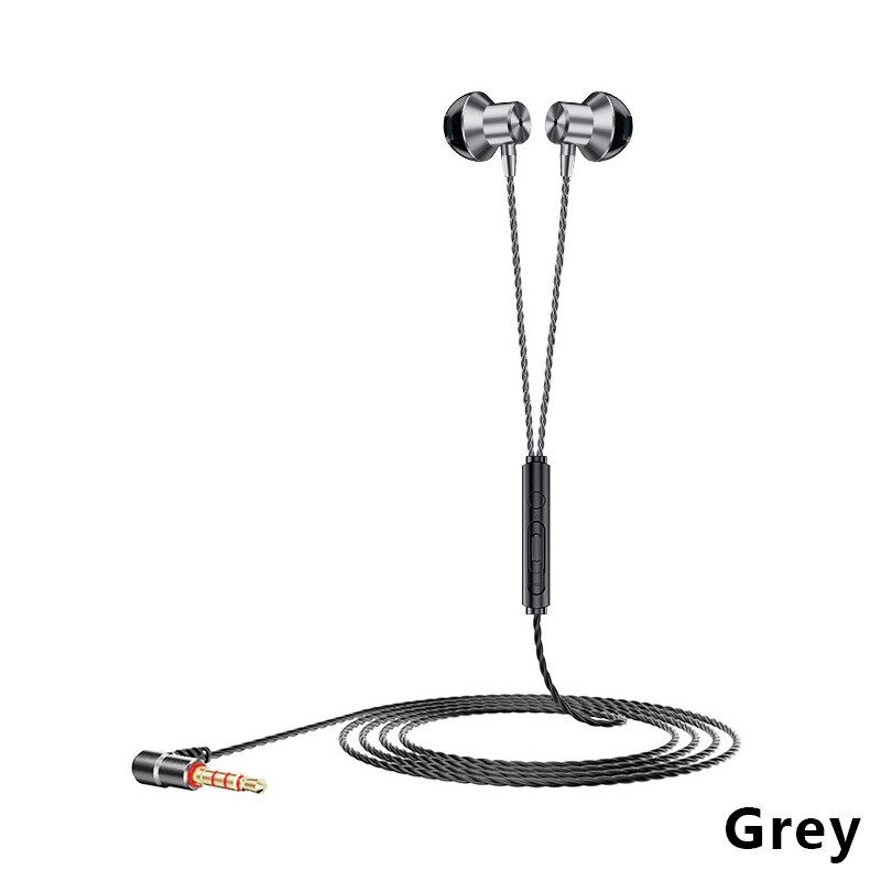 Wired Earphone with Mic Stereo Bass Noise Reduction Cancelling In-ear 3.5mm L Bending Gaming Headphone for Smartphone Laptop: Grey