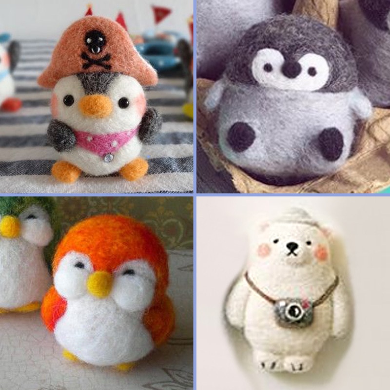 Dessin animé poupée bricolage laine feutre fourré Kit de tricot d'ours pingouin couture Art à la main artisanat décor à la maison inachevé