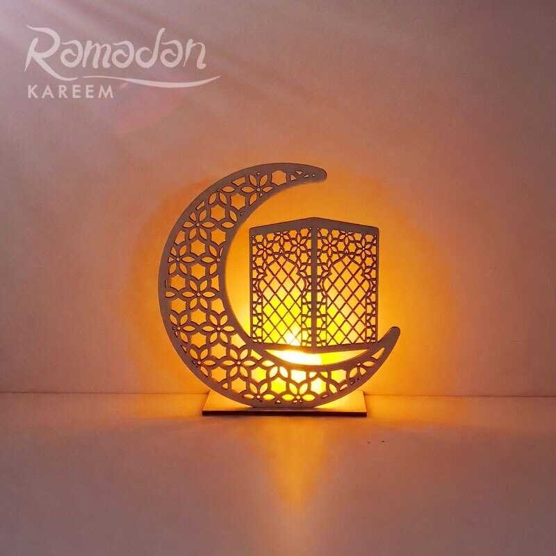LED Wooden Eid Mubarak Plaque Moon Star Ramadan Ornament Muslim Decor Ramadan Eid Moon Star Wooden Pendant Islam