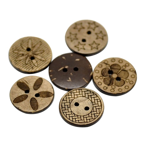 ! 50 Pcs Mixed Pattern Coconut Shell 2 Holes Sewing Buttons DIY Scrapbooking 18mm AC16