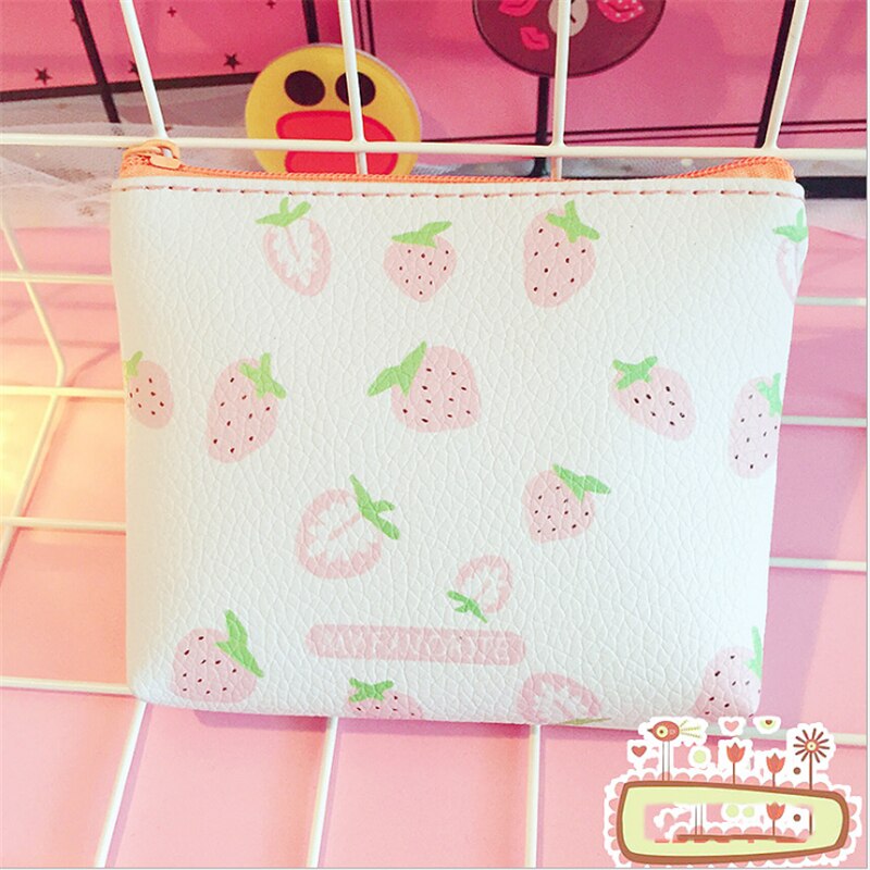 Vrouwen schattige flamingo pu leren portemonnees dames portemonnee kinderen roze aardbei mini rits kaarthouder sleutel portemonnee