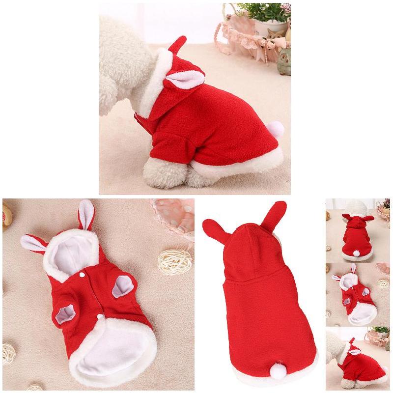 Pet Cat Clothes Costume Cute Rabbit Ears Hooded Coat Cat Puppy Fleece Warm Pet Outfit E2S