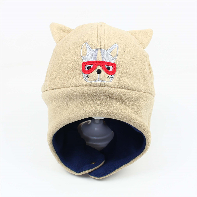 Gorro con solapa para la oreja para niña y niño, con patrón gorrito de lana de animales para niño y niña, accesorio cálido para esquiar, accesorios para bebés para exteriores: Beige