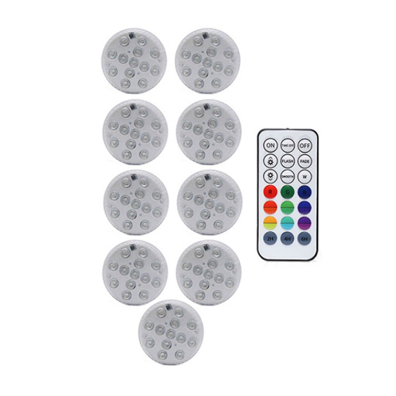 13 LED RGB Submersible Light with Suction Cups and Magnets IP68 Waterproof Fountain Swimming Pool Light Underwater Night Lamp: 1 controller 9 Lamp
