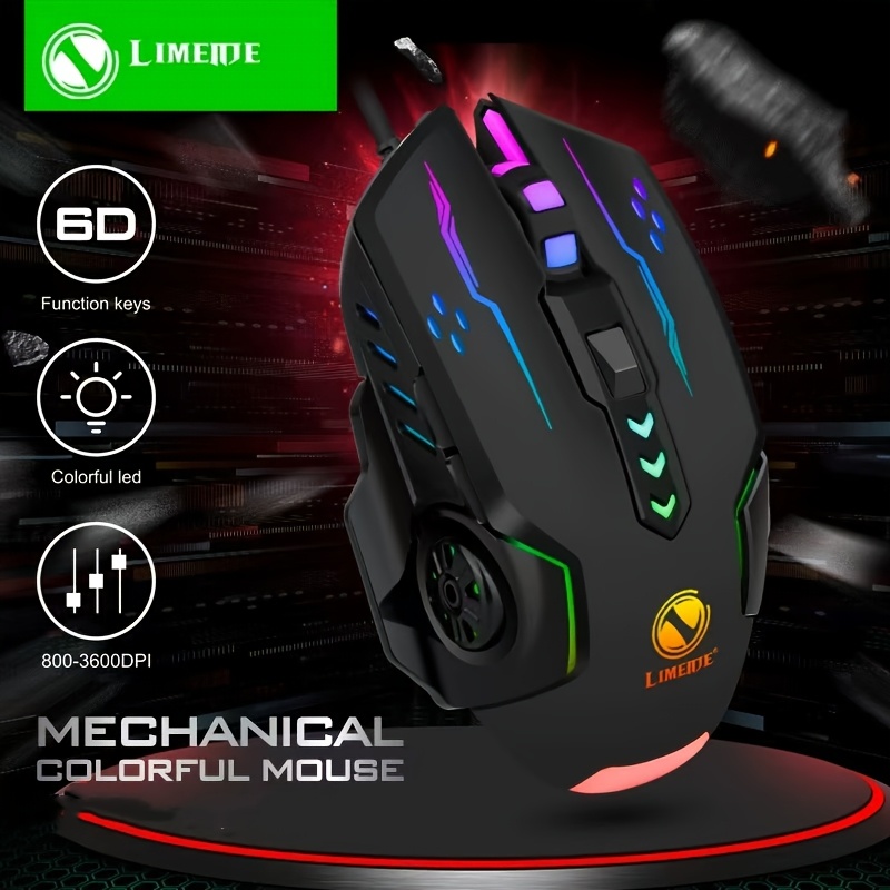 Ergonomic Wired Gaming Mouse with 6D Optical Tracking Vibrant Rainbow LED Lighting &USB-Powered for PC & Laptop - Dynamic