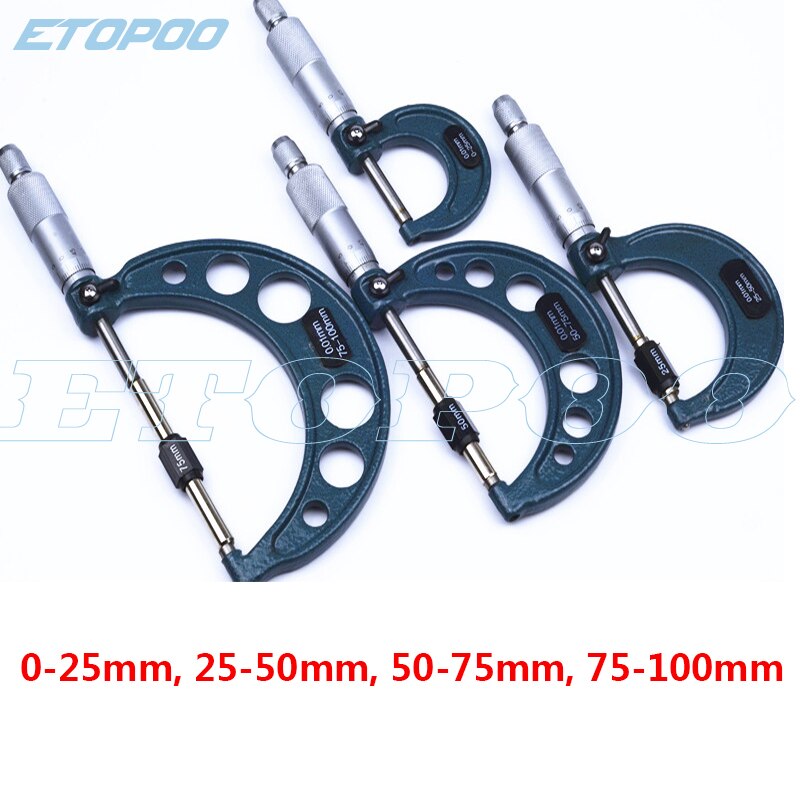 0-100mm 4pcs outside micrometer 0-25mm/25-50mm/50-75mm/75-100mm Metric Gauge Vernier Caliper thickness Measuring Tools