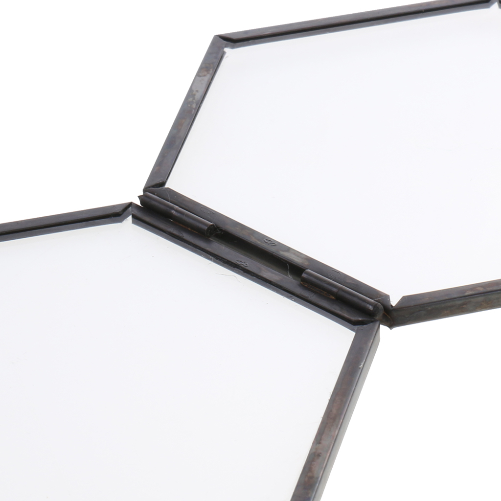 Hanging Metal Glass Vintage Hexagon Photo Picture Frame Keepsake for Home Decoration 8.8x8.5cm - Gold/ Black