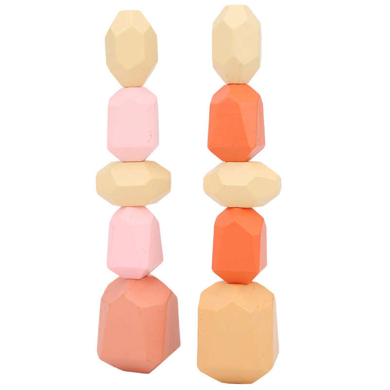 Wood Balancing Stacked Stones Colored Gems Wooden Stones Building Block Educational Toys