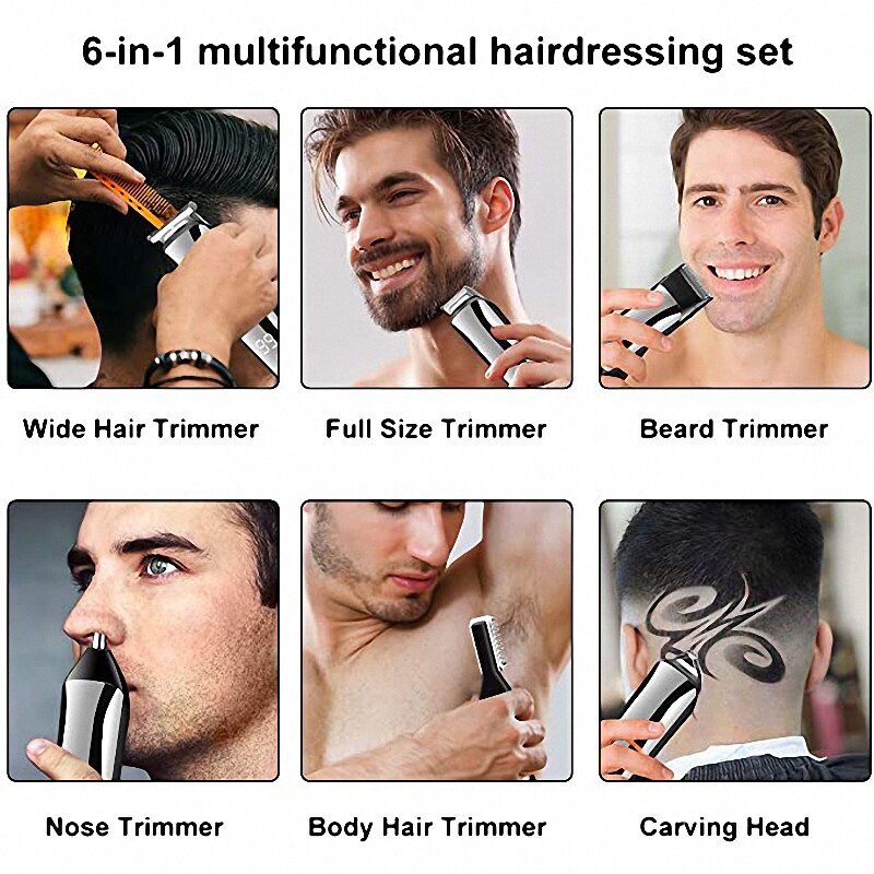 Skægtrimmer til mænd vandtæt hårklipper krop næse hår groomer trådløs trimmer 6 in 1 grooming kit