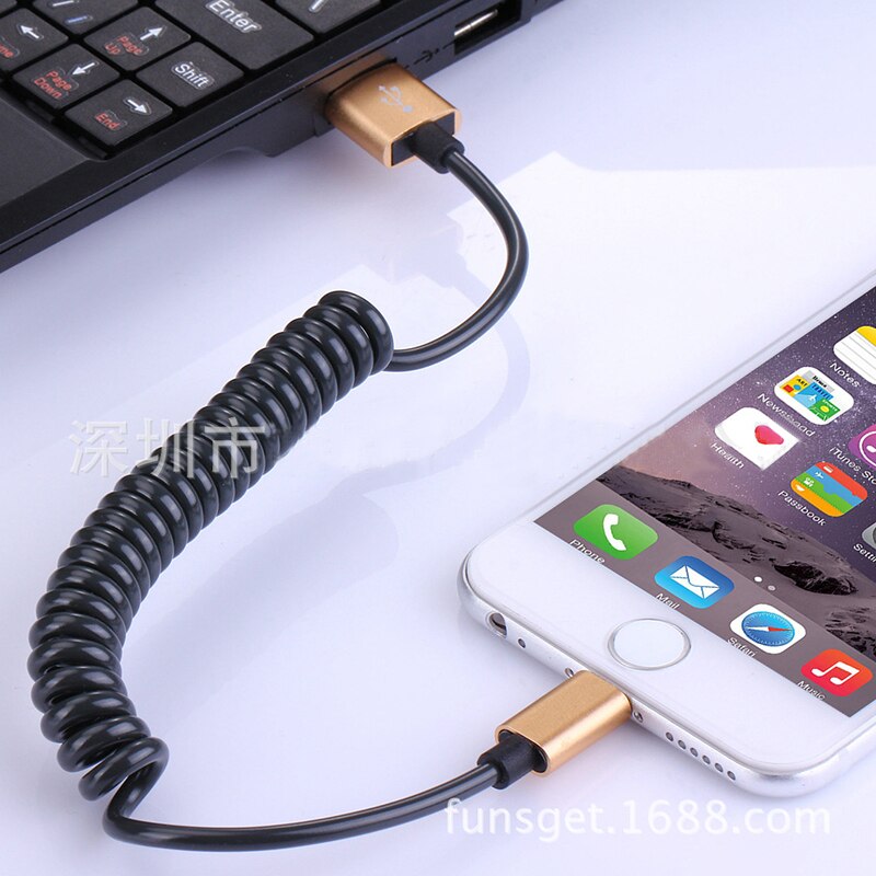 1m fjädrar lindad indragbar usb typ c-kabel för samsung  s8 s9 snabbladdning typ-c telefonladdning usb c-kabel för usb-c-enheter