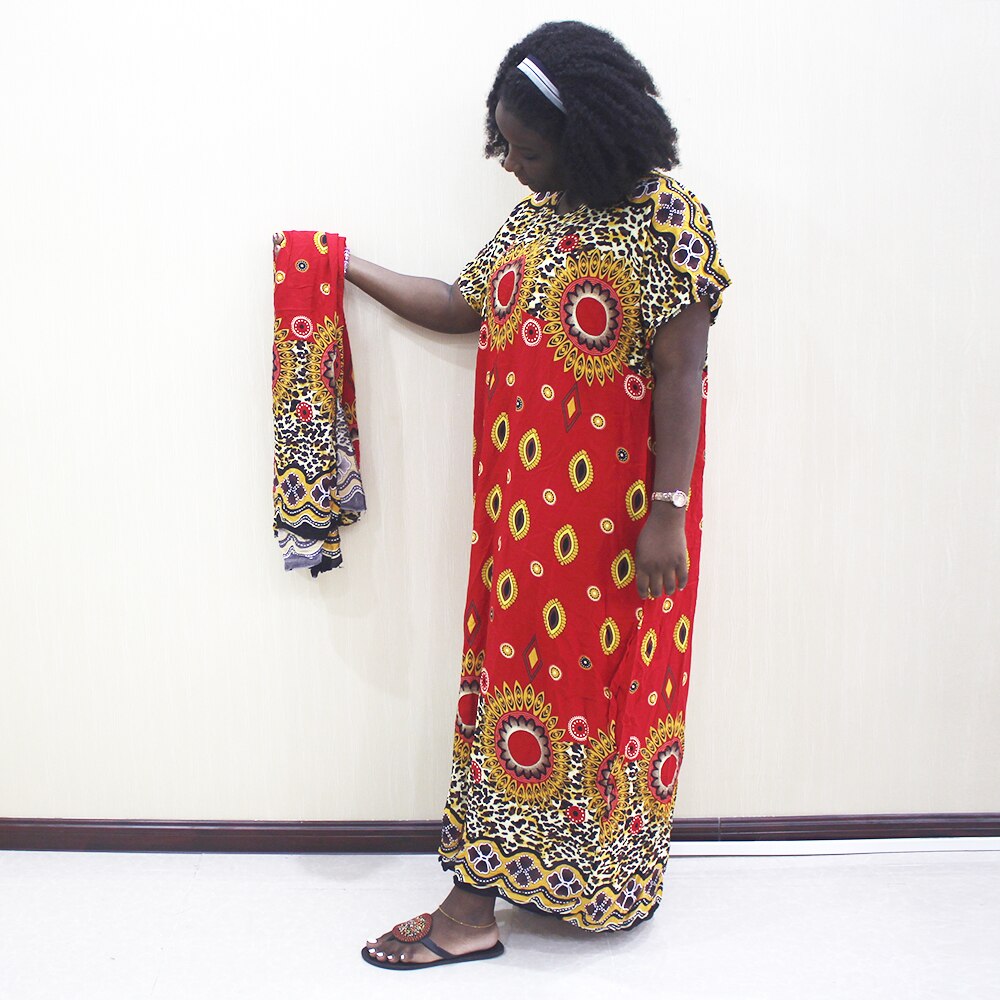 Plus størrelse leopard print bomuld afslappet lang kjole kvinder efterår rund hals afrikanske dashiki tøj med tørklæde