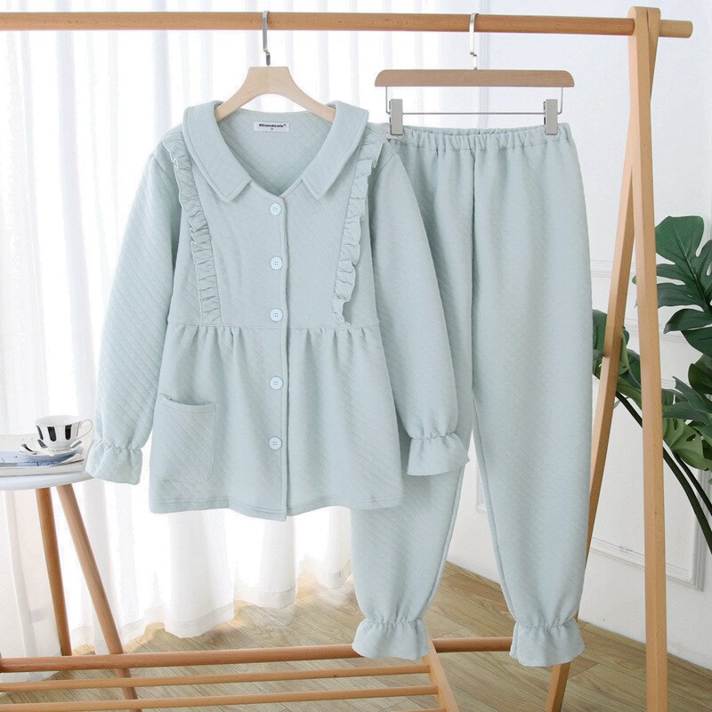 Fdfklak Katoen Borstvoeding Kleding Zwangerschap Feeding Homewear Lente Herfst Lange Mouw Zwangere Moederschap Pyjama: blue / XL