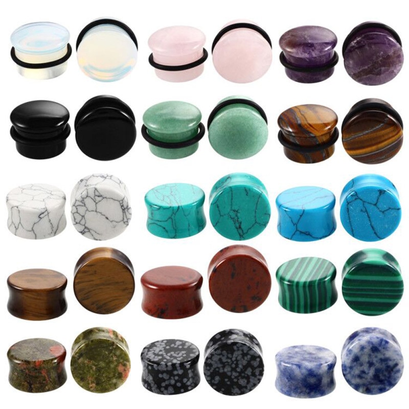 2 stks/partij Steen Oordoppen Meters Oorbellen Vrouwen Mannen Ear Plug Flesh Tunnel Piercing Expander Oor Brancard Body Piercing Sieraden
