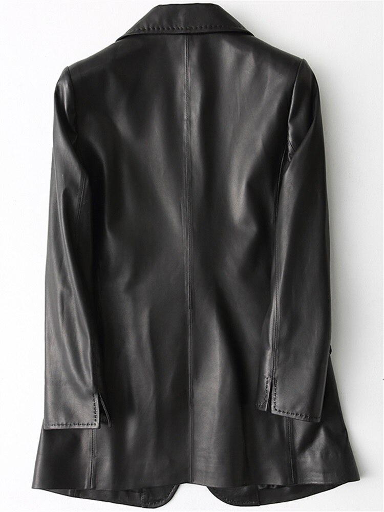 Nerazzurri Black pu leather blazer women long sleeve single button Plus size outerwear Spring leather jacket Women