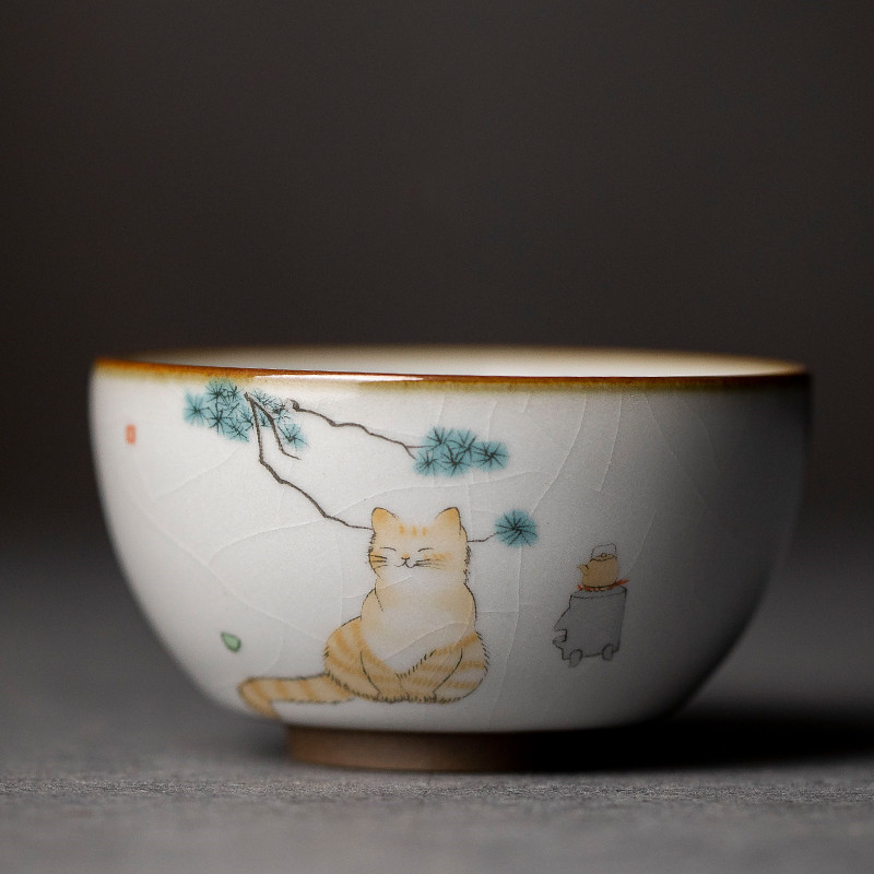 Grote Ru Kiln Theekopje Reizen Persoonlijke Meditatie Cup Handgemaakte Keramische Thee Kom Pu&#39;er Master Cup Huishouden Thee Set Accessoires: D1 - 7.8X4CM 110ML