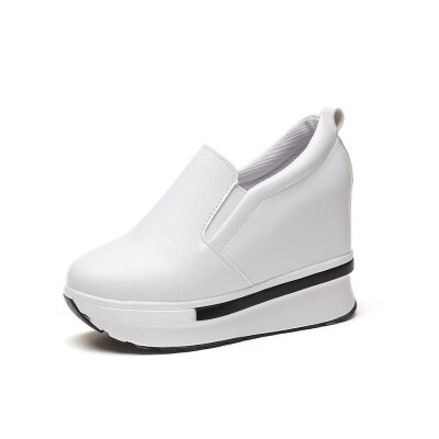 8CM High Heel Sneakers with High Sole Womens Trainers White Black Wedge Sneakers Women Chunky Shoes Woman Platform: White / 5.5