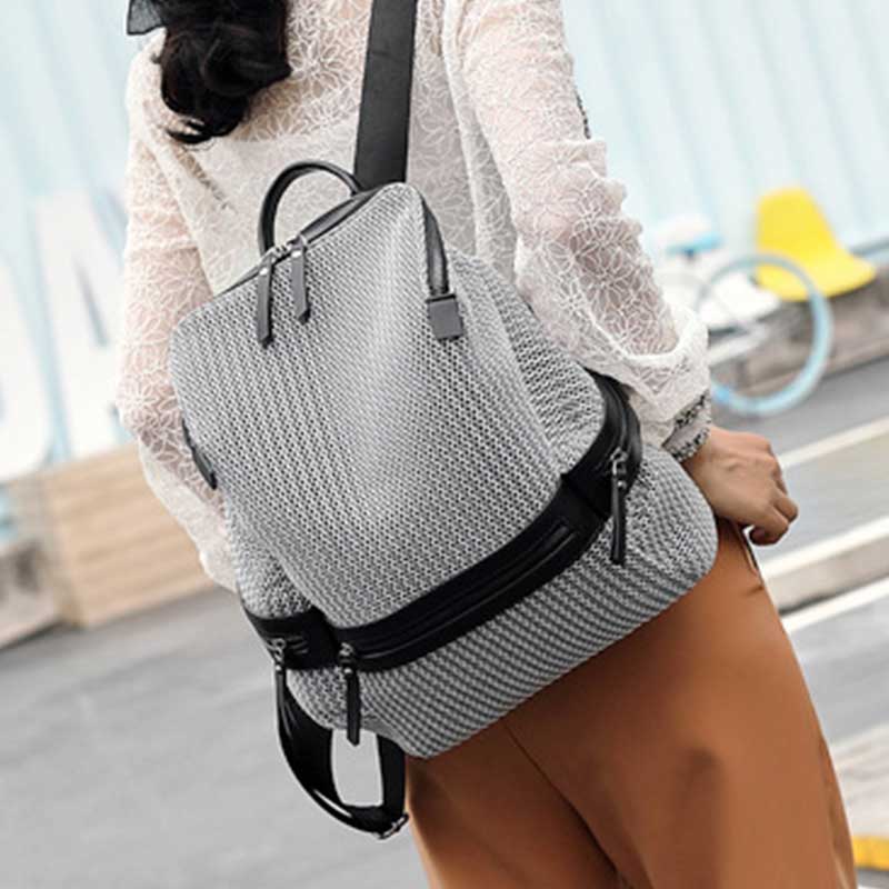 Nova moda náilon mochilas mulheres zíperes bolsos senhoras grande capacidade de viagem mochilas escolares feminino prata cinza/preto