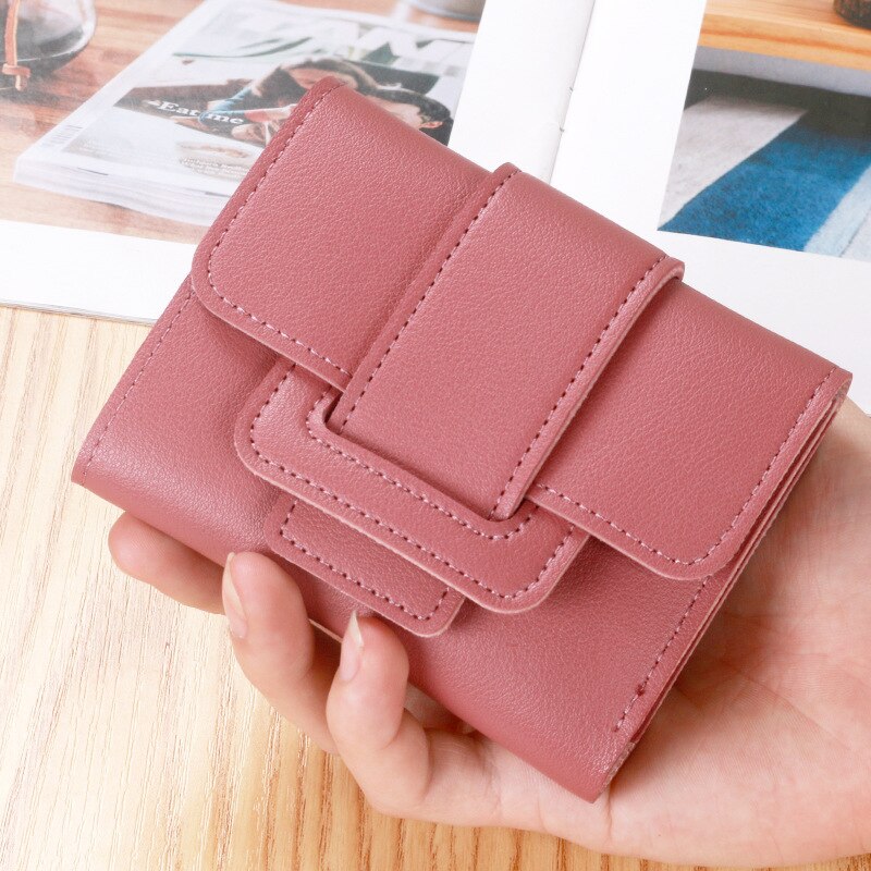 Vrouwen Pu Leer Koreaanse Stijl Solid Portefeuilles Vrouwelijke Portemonnees Clutch Studenten Korte Portefeuilles Houder: Dark Pink