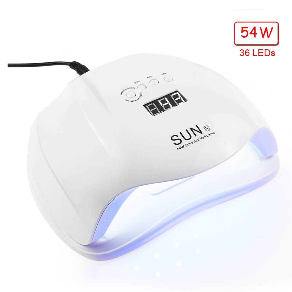 Lámpara UV LED para secado de uñas, lámpara para manicura, esmalte de uñas en Gel, 72/54/48/40/36W, lámpara LCD para dos manos: 54W SUNX