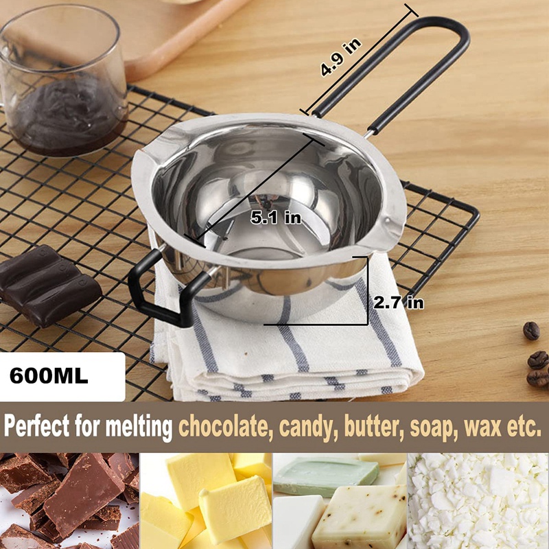 2 Pack Double Boiler Pot Set Stainless Steel Melting Pot For Melting Chocolate Soap Wax Candle Making 600Ml And 1600Ml