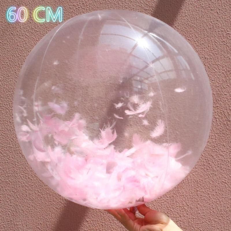 Summer Party Swimming Beach Ball Transparent Flash PVC Inflatable Color Sequins Feather Family Interaction Ball: 13 60cm