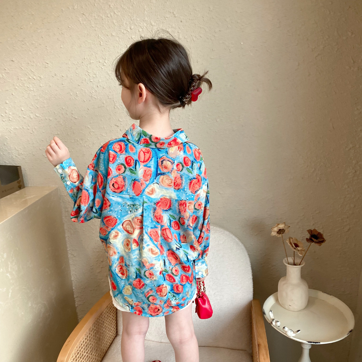 Camicie di Chiffon allentate a maniche lunghe della camicia della pittura a olio di modo della neonata della primavera: 3T
