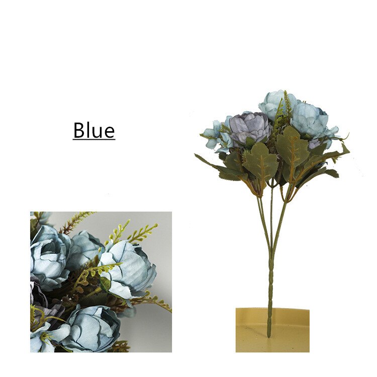 5 huvuden 30cm konstgjord pion blombukett europeisk stil oljemålning pion dekor för hem bröllop siden blomma väggmaterial: Blå