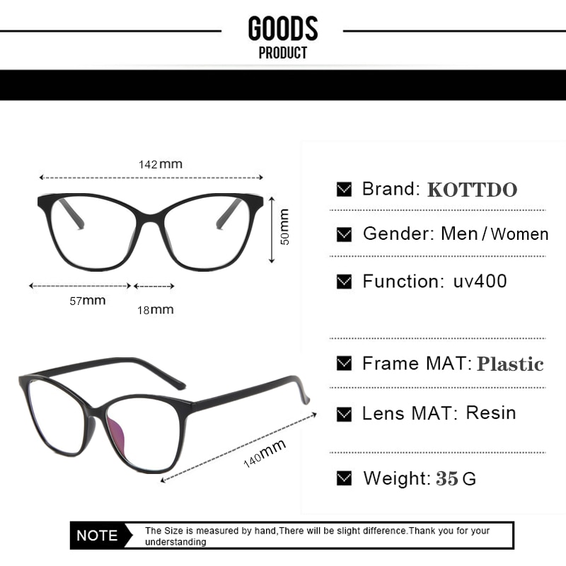 KOTTDO Vintage Cat Eye Glasses Frame Women Retro Classic Eyeglasses Frames Men Plastic Clear Transparent Glasses