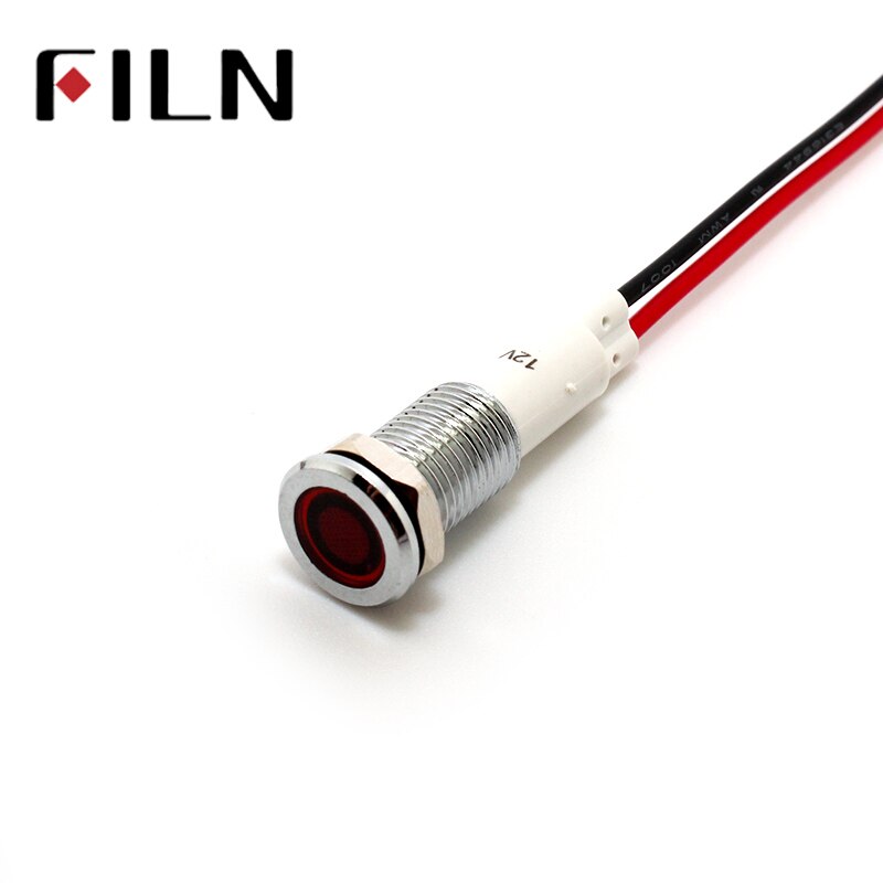 FILN 10mm waterproof warning light metal Indicator lights with wire 6V 12V 24V 110V 220v red yellow blue green white