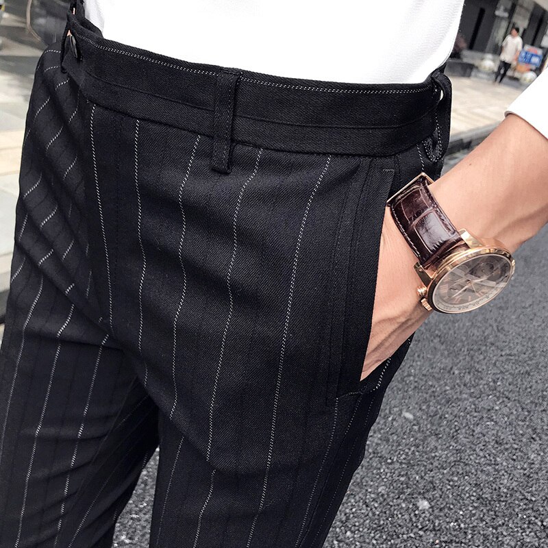 Pantalones a rayas para Hombre, pantalón informal, a cuadros, para oficina, Perfume, ajustado, para verano,