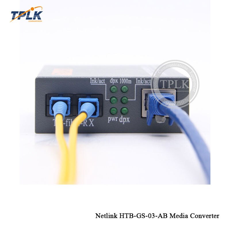 1Pair Gigabit Fiber Optical Media Converter Netlink HTB-GS-03 A/B 20km SC Port External Power Supply SM SingleFiber 1000Mbps