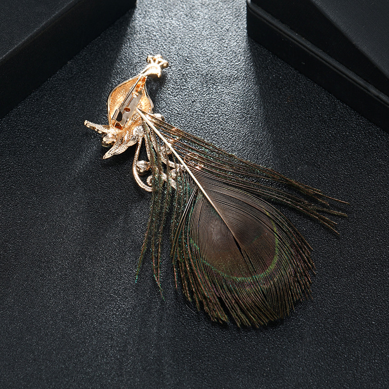 Grande broche de luxe en plumes de paon, nouvelle broche en strass, Vintage, élégance, Banquet, mariage, Corsage, manteau, boucle de châle