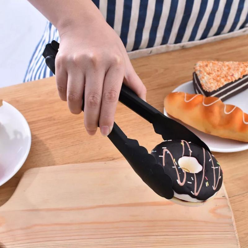 Herramienta de cocina, pinza para pan, accesorios para barbacoa, de acero inoxidable, para hogar, ensalada negra, pinza para hornear, para comida, para acampada y